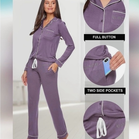 Bebe Lavender Button-Up Pajama Set NWT - Picture 2 of 8